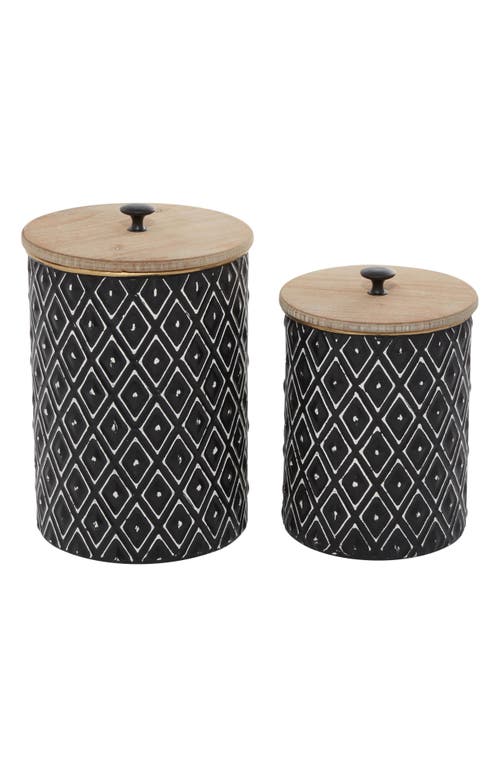 Uma Farmhouse Set Of 2 Metal Canisters In Black