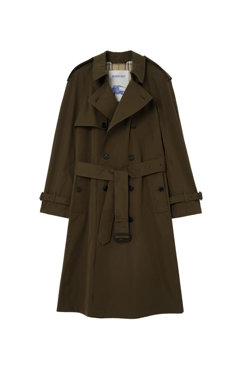 Burberry Long Lightweight Cotton Trench Coat, Main, color, Marsh Green