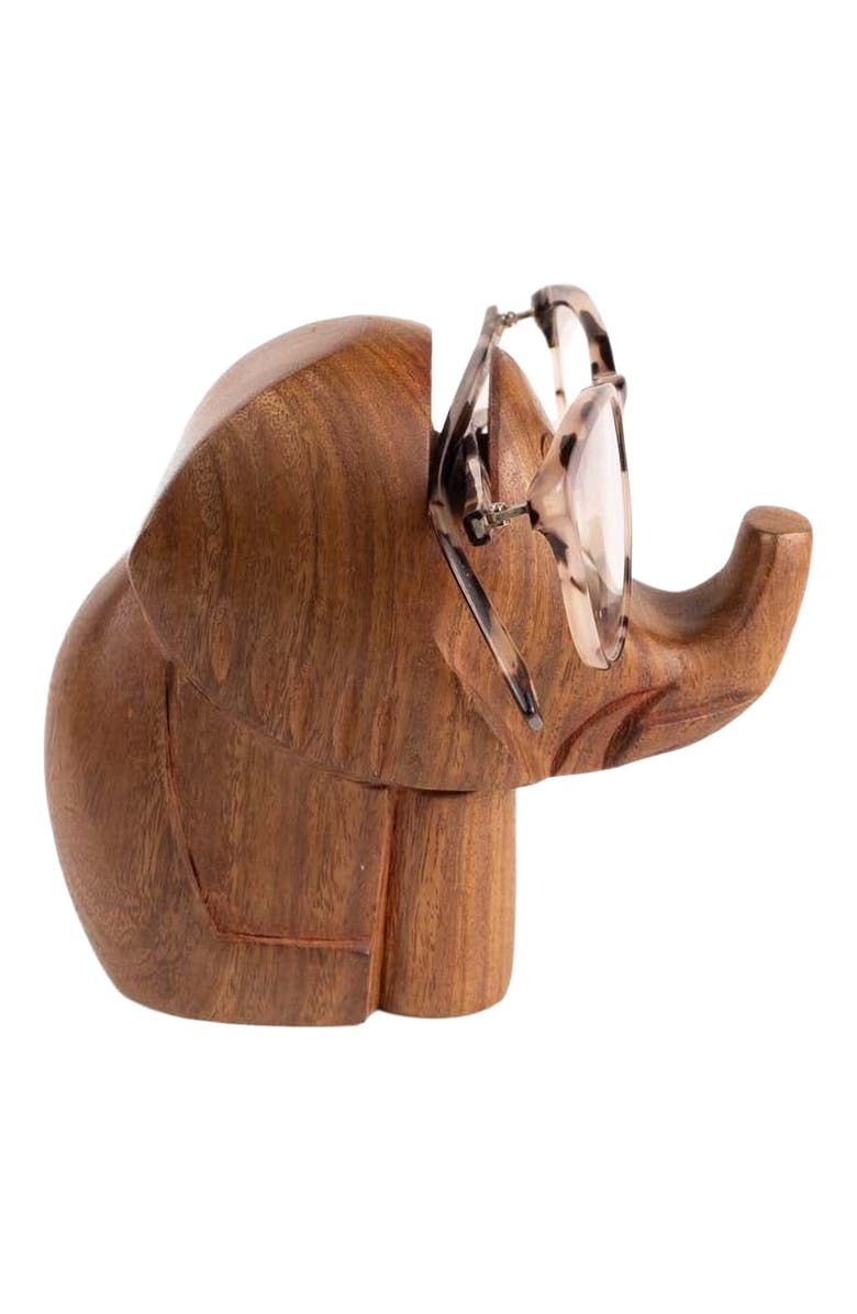 Matr Boomie Elephant Eyeglass Holder Stand - Hand Carved Wood, Alternate, color, Brown