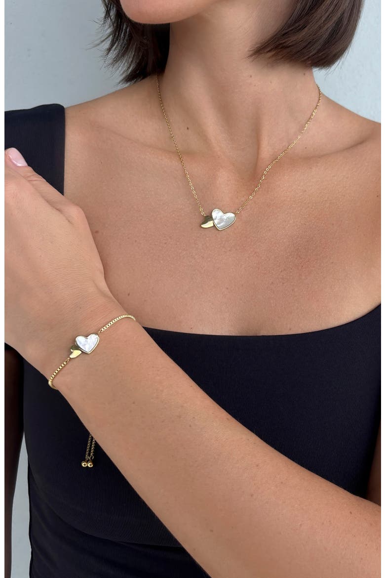 Mother of Pearl Heart 2-Piece Jewelry Set, Alternate, color, WHITE/ GOLD