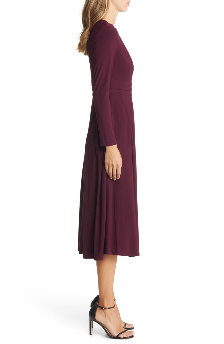 Eliza J Pleated Keyhole Cutout A-Line Dress, Alternate, color, Wine
