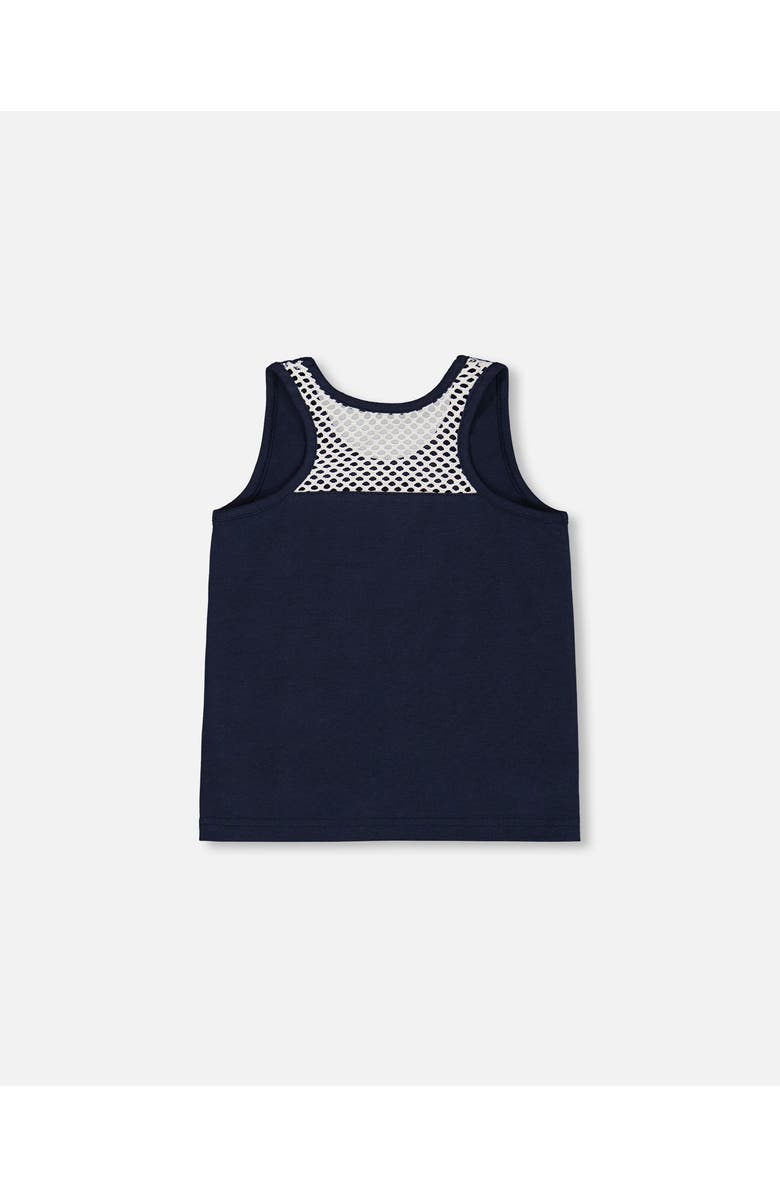 Deux par Deux Girl's Organic Cotton Tank Top Navy Blue And Toucan, Alternate, color, Navy Blue And Toucan