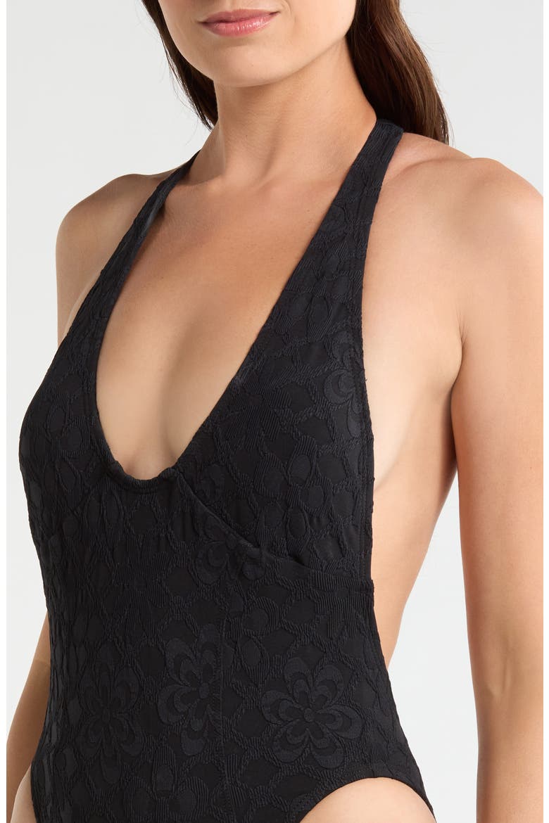 Rue Floral Jacquard One-Piece Swimsuit, Alternate, color, BLACK