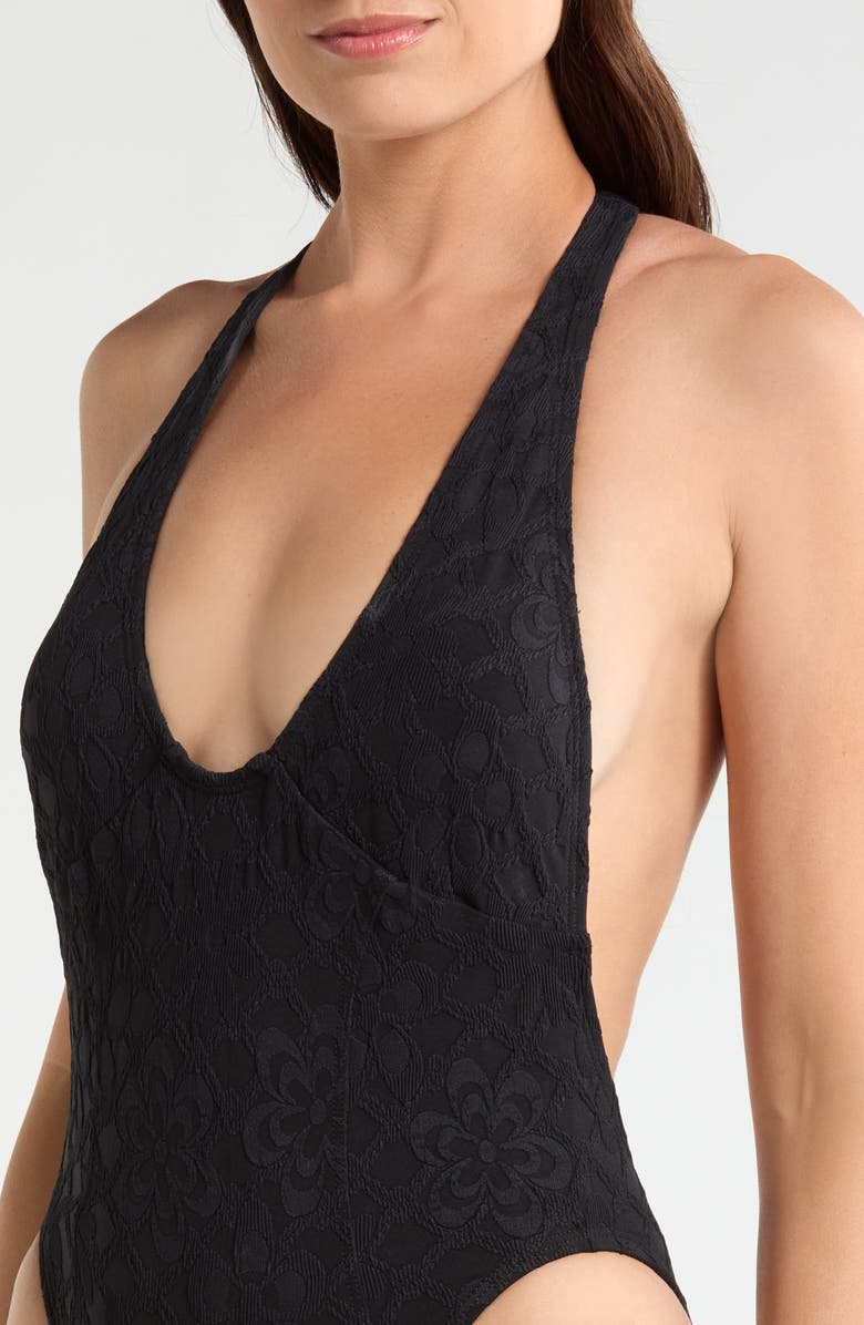 free-est by Free People Rue Floral Jacquard One-Piece Swimsuit, Alternate, color, Black