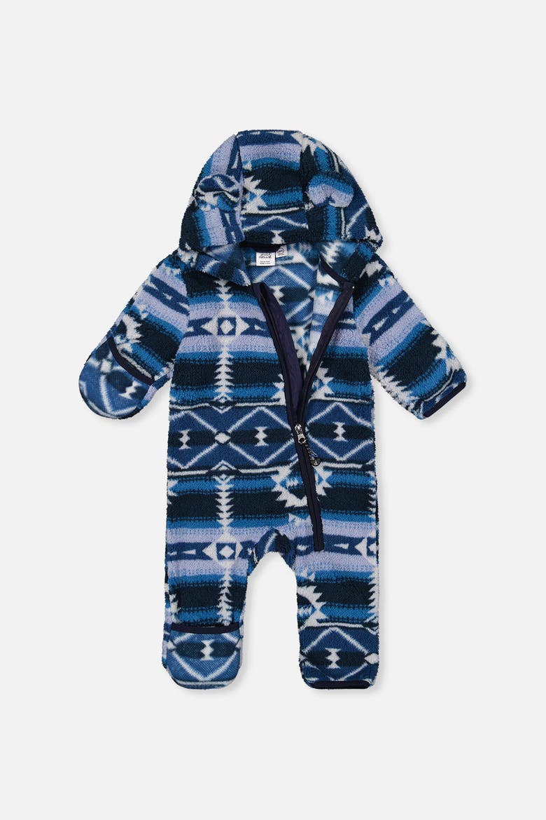 Mid-Season Plush Animal Ear Hood Asymmetrical Zip One-Piece Outerwear, Alternate, color, Aztec Blue