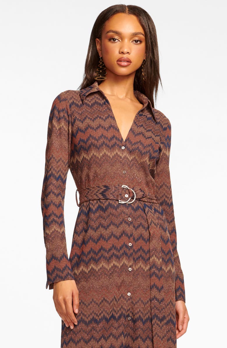 Ramy Brook Lydia Metalllic Chevron Long Sleeve Shirtdress, Alternate, color, Saddle Chevron