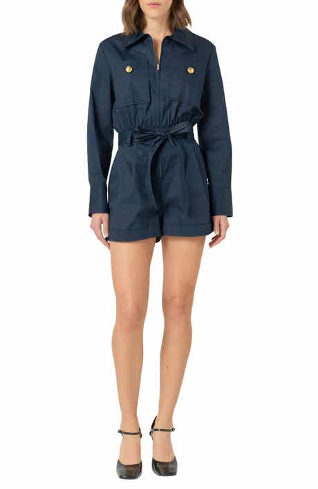 Utility Long Sleeve Cotton Romper
