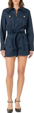 English Factory Utility Long Sleeve Cotton Romper