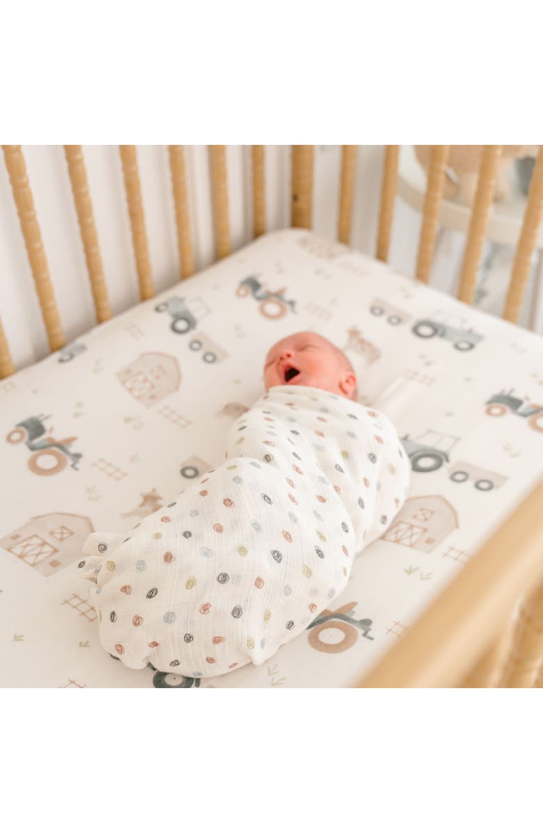 CRANE BABY Tractor Fitted Cotton Crib Sheet, Alternate, color, Beige