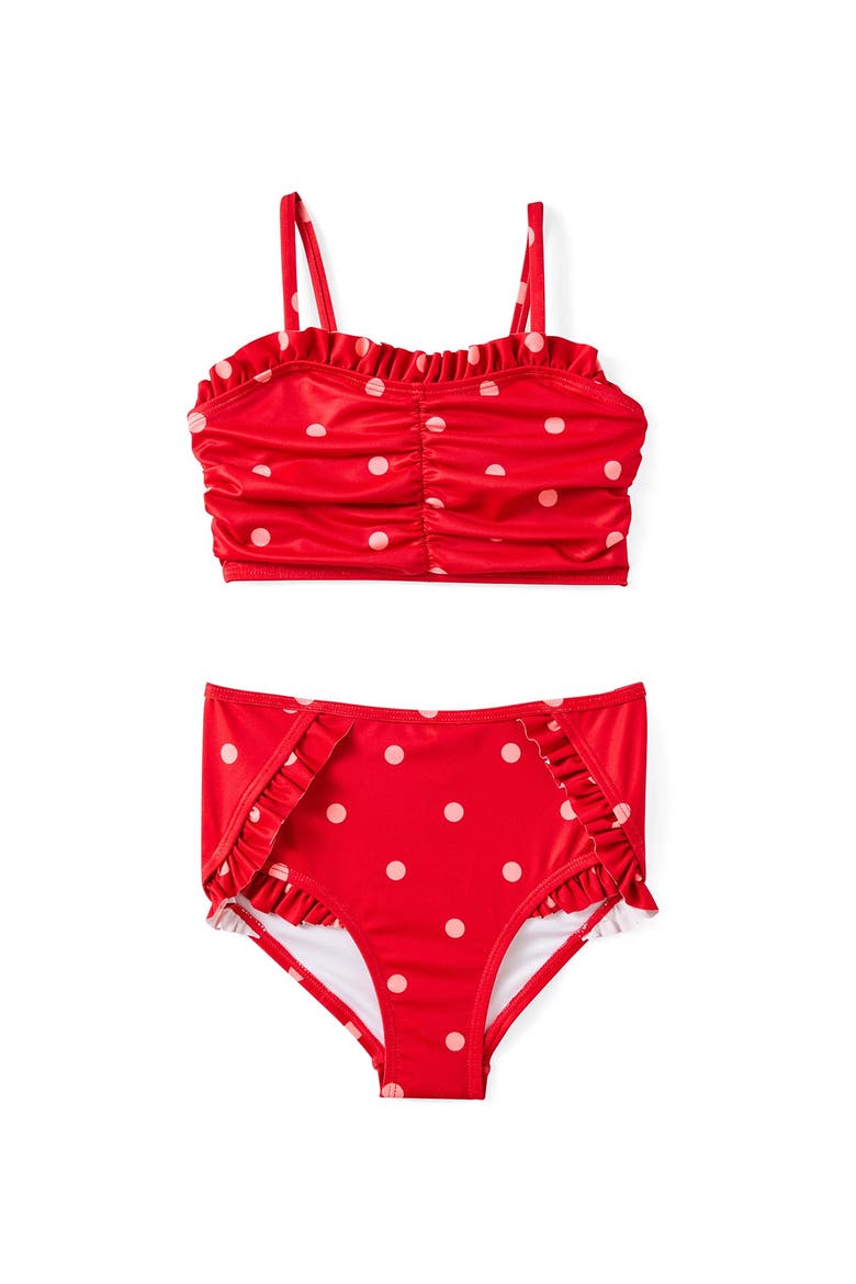 Kid's Claire Frill Bikini, Main, color, Varsity Red Marshmallow Spot