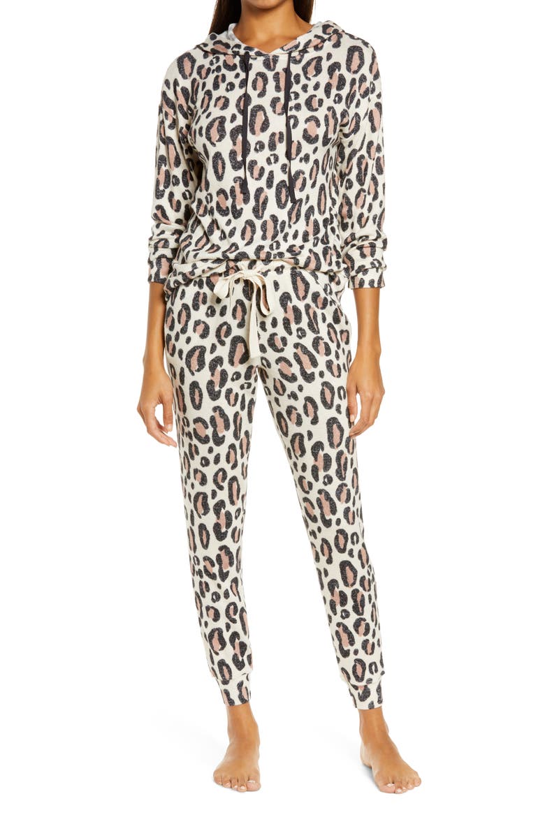 Hoodie Jogger Pajamas, Main, color, MOHAIR LEOPARD OATMEAL