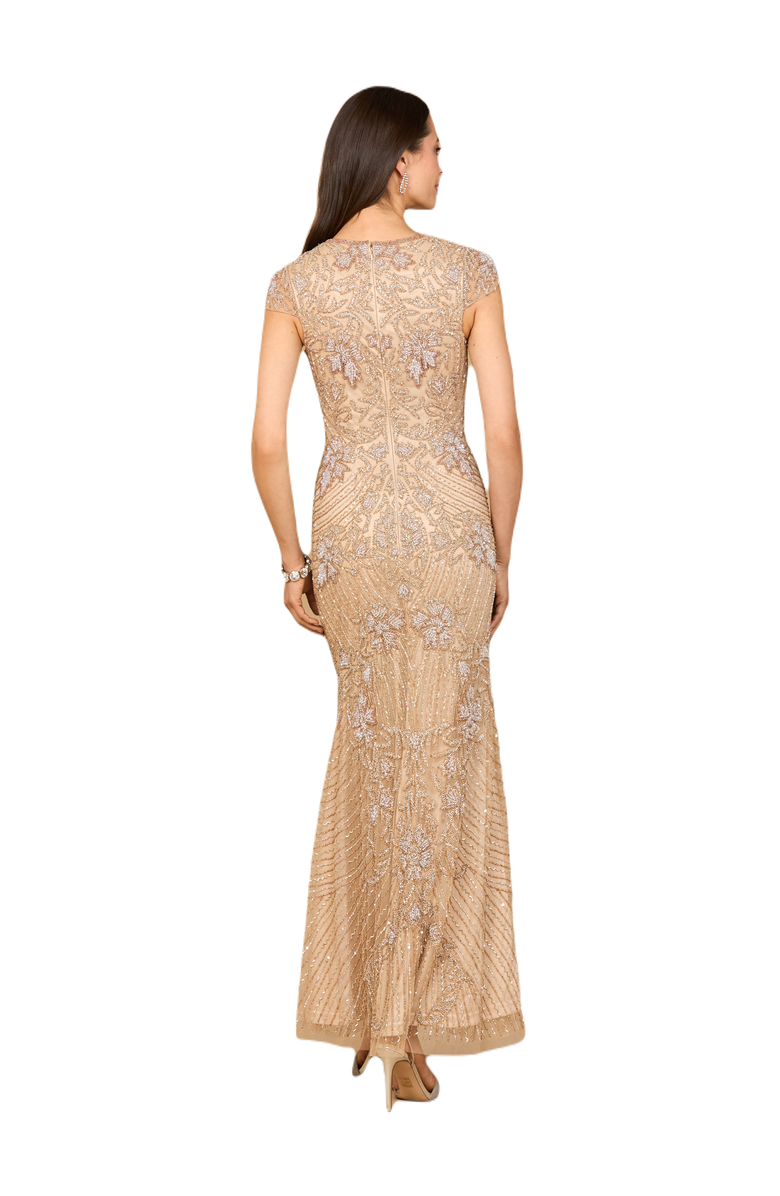 LARA New York Beaded Cap Sleeve Gown, Alternate, color, Nude