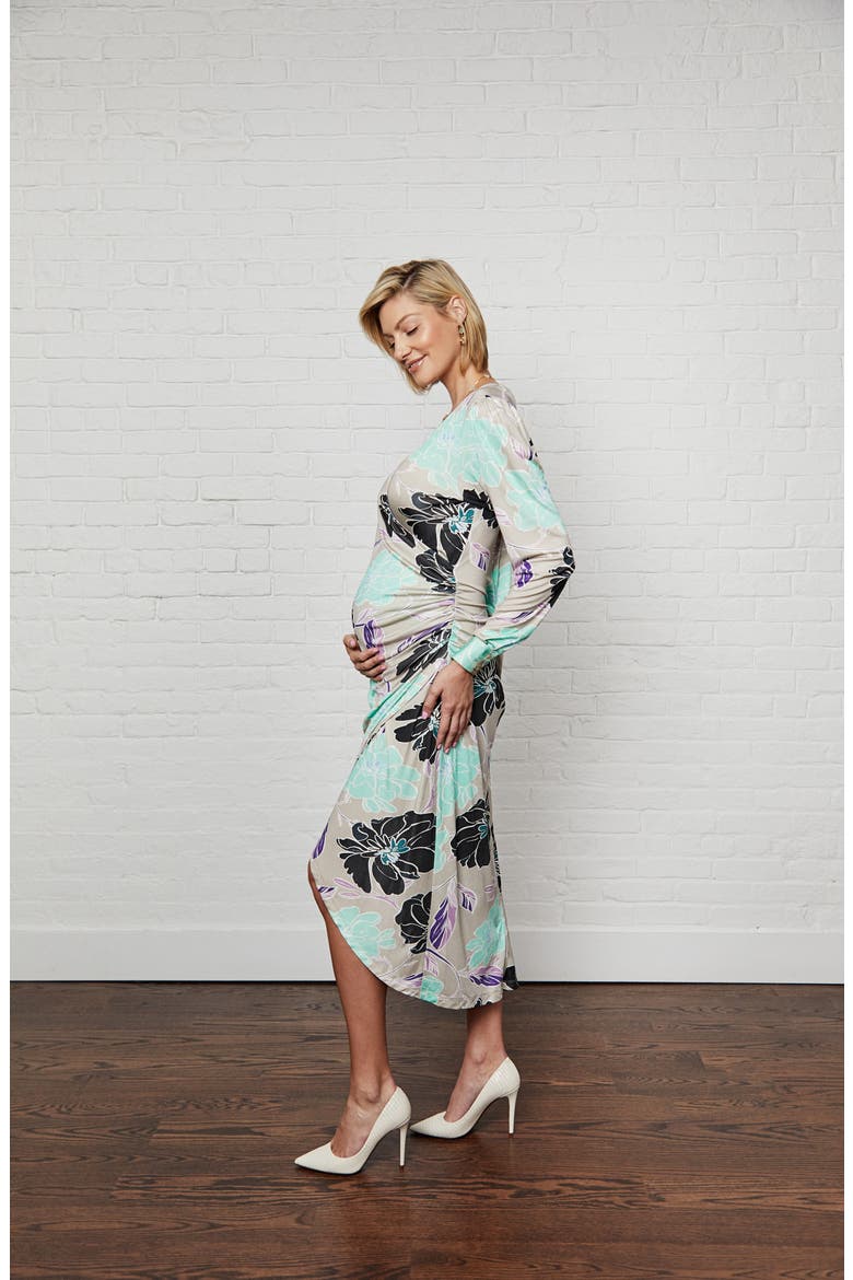 Selina Long Sleeve Maternity/Nursing Dress, Alternate, color, GREY BLOOM PRINT