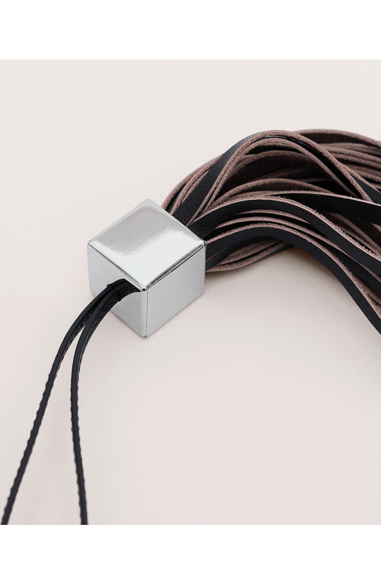 MANGO Leather Fringe Keychain, Alternate, color, Black