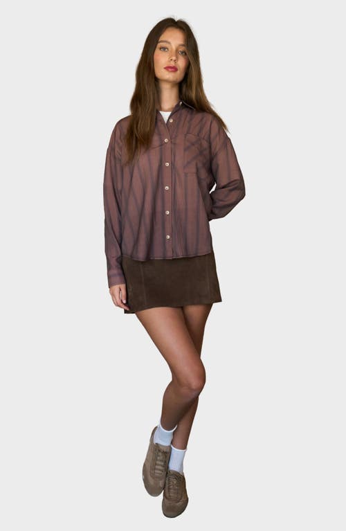 Blu Pepper Button Front Stripe Shirt In Brown