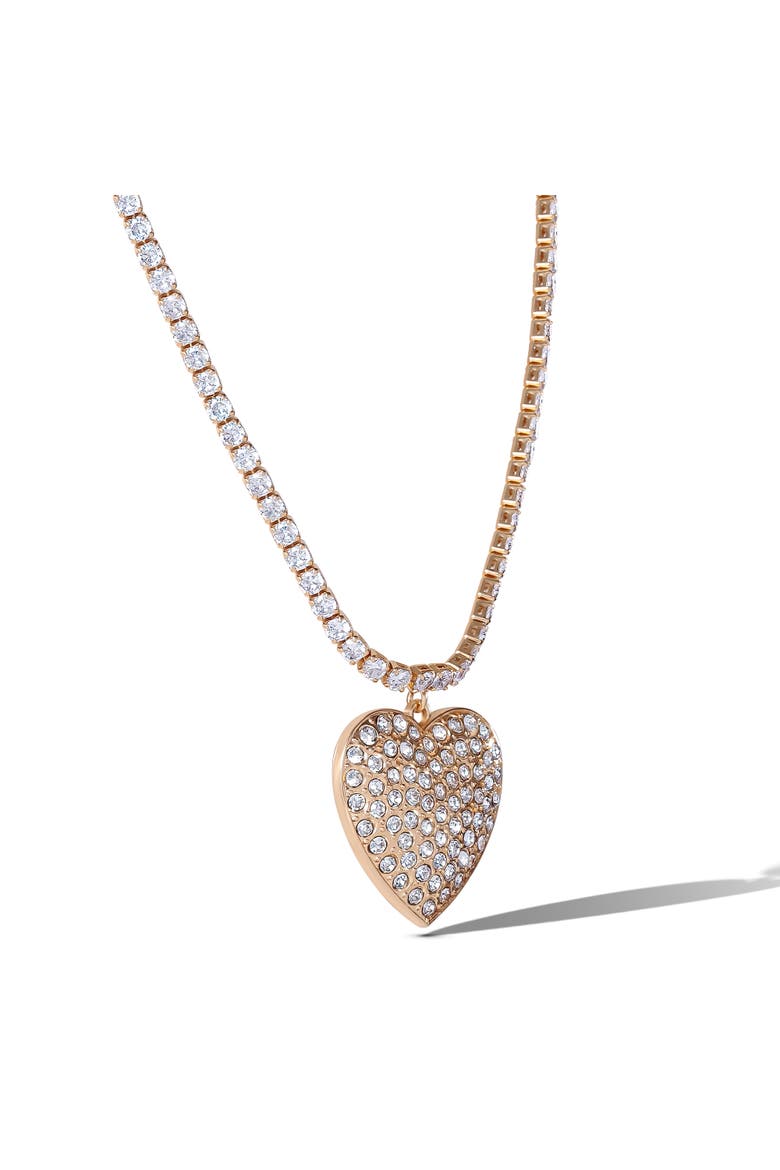 Clear Crystal Heart Necklace, Alternate, color, Gold