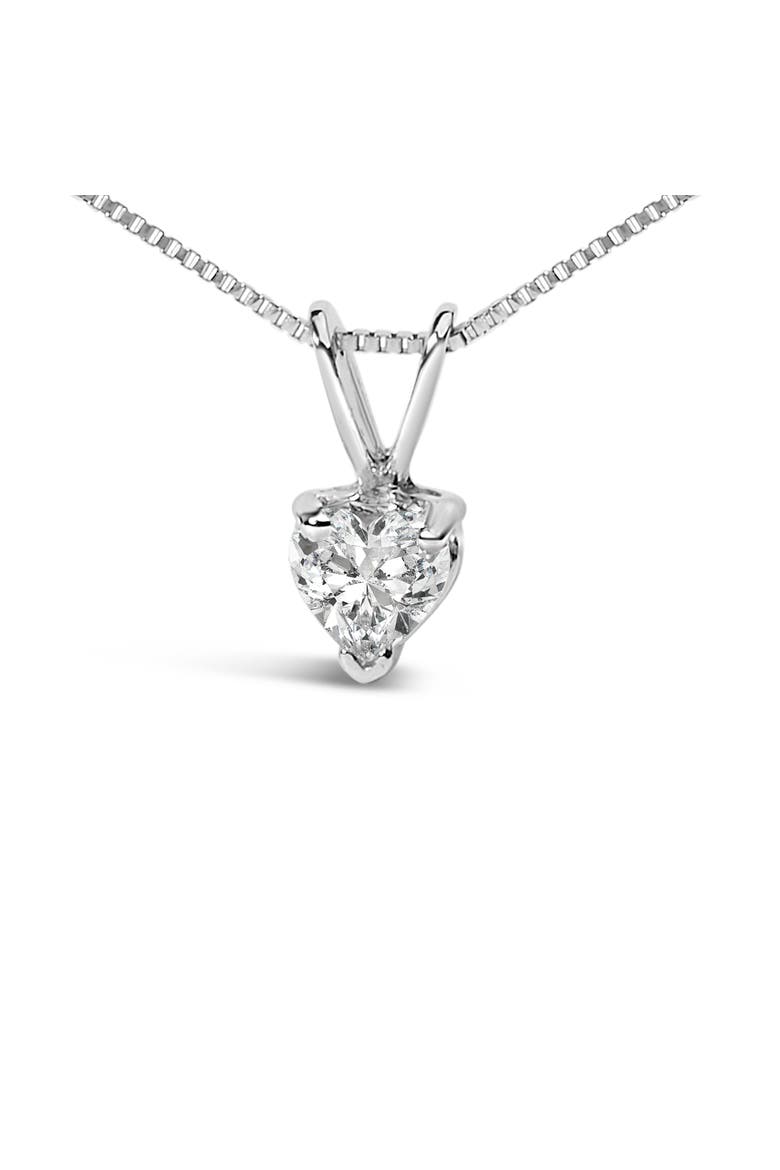 14K White Gold 1/4 Cttw 3-Prong Set Heart Shaped Solitaire Lab Grown Diamond 18" Pendant Necklace, Main, color, White