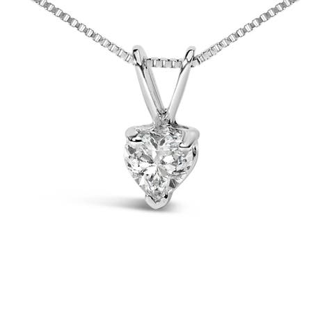 14K White Gold 1/4 Cttw 3-Prong Set Heart Shaped Solitaire Lab Grown Diamond 18" Pendant Necklace (F-G Color, VS2-SI1 Clarity)