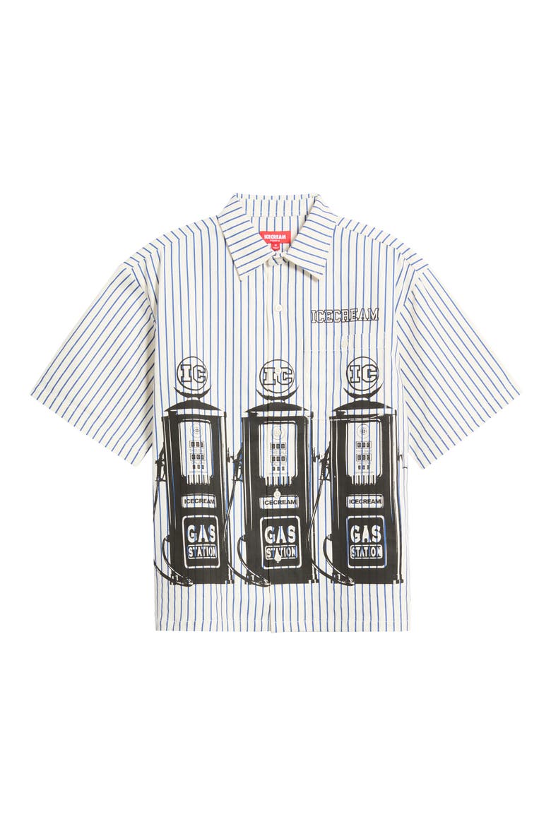 Mango Stripe Short Sleeve Button-Up Shirt, Main, color, ANTIQUE WHITE
