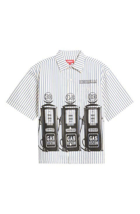 Mango Stripe Short Sleeve Button-Up Shirt