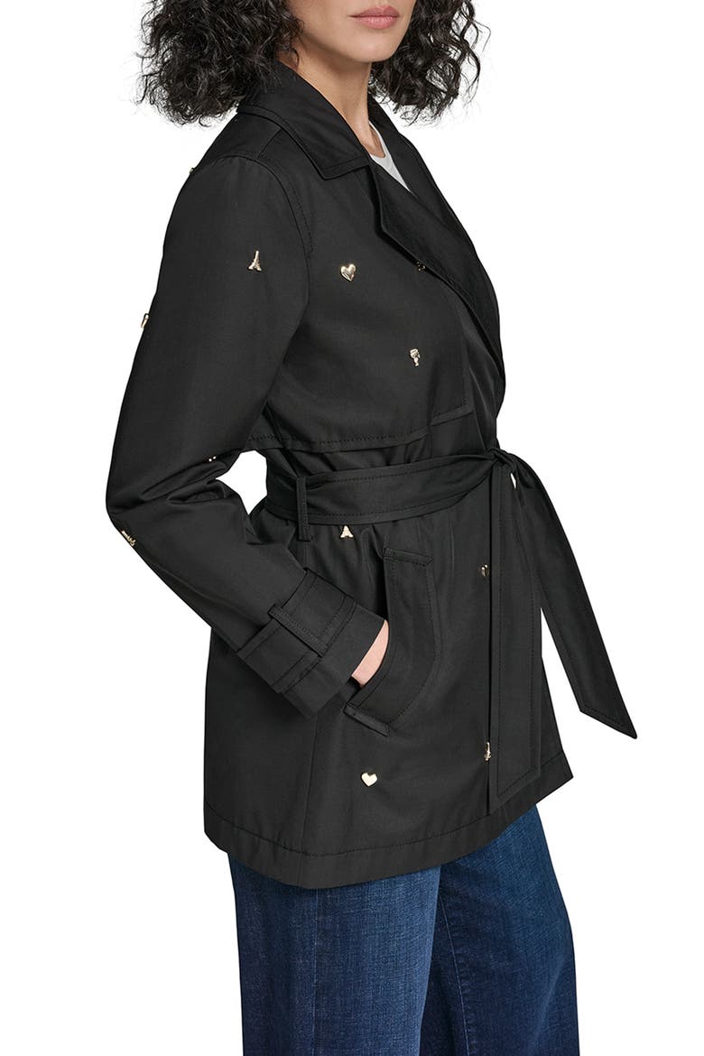 Embellished Trench Coat, Alternate, color, BLACK