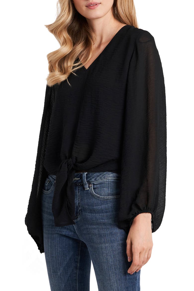 Tie Front Rumple Blouse, Alternate, color, RICH BLACK