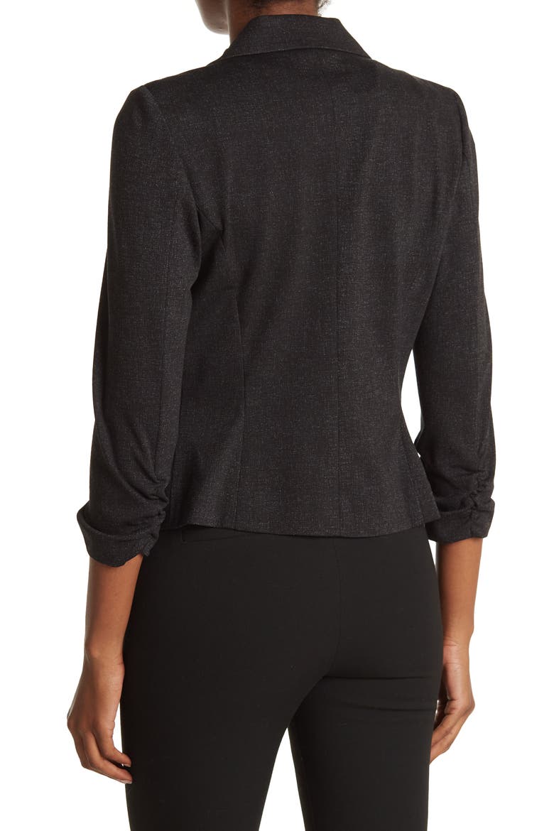 AMANDA AND CHELSEA Ruched 3/4 Sleeve Crop Ponte Knit Blazer, Alternate, color, BLACK