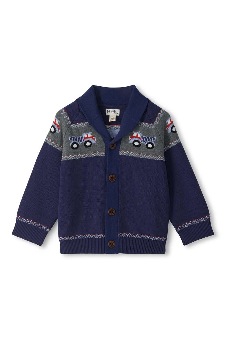 Kids' Trucks Shawl Collar Cardigan, Main, color, BLUE