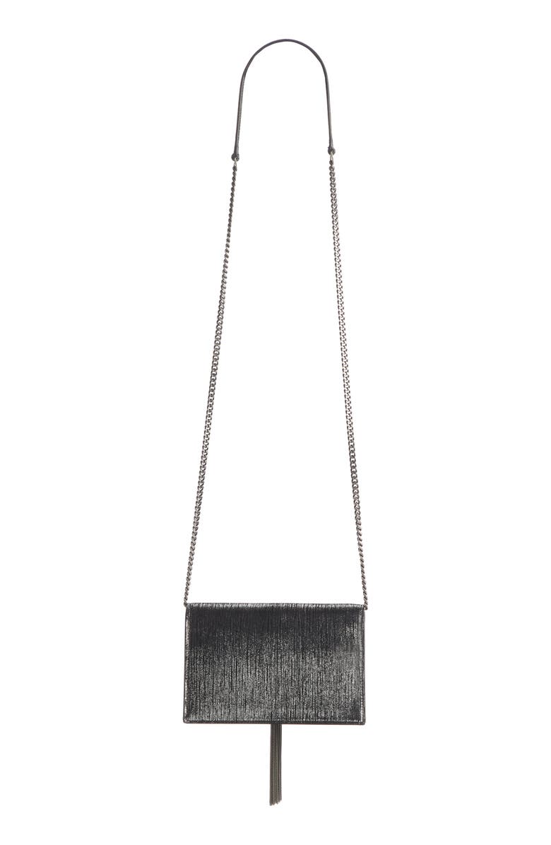 Saint Laurent Kate Lamé Calfskin Leather Wallet on a Chain, Alternate, color, 