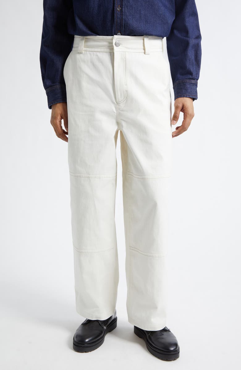 AMI PARIS Cotton Worker Pants, Main, color, Blanc Creme