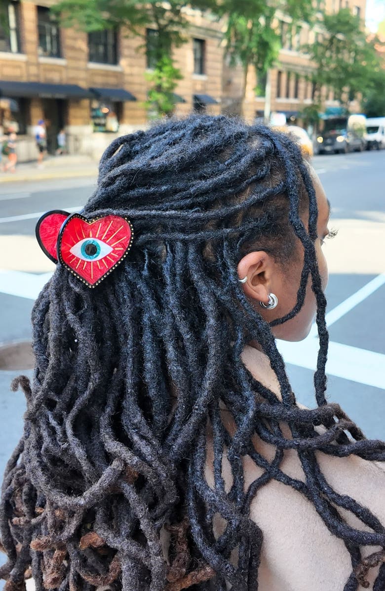 Solar Eclipse Hand Painted Lucky Eye Heart Claw Clip, Alternate, color, Red