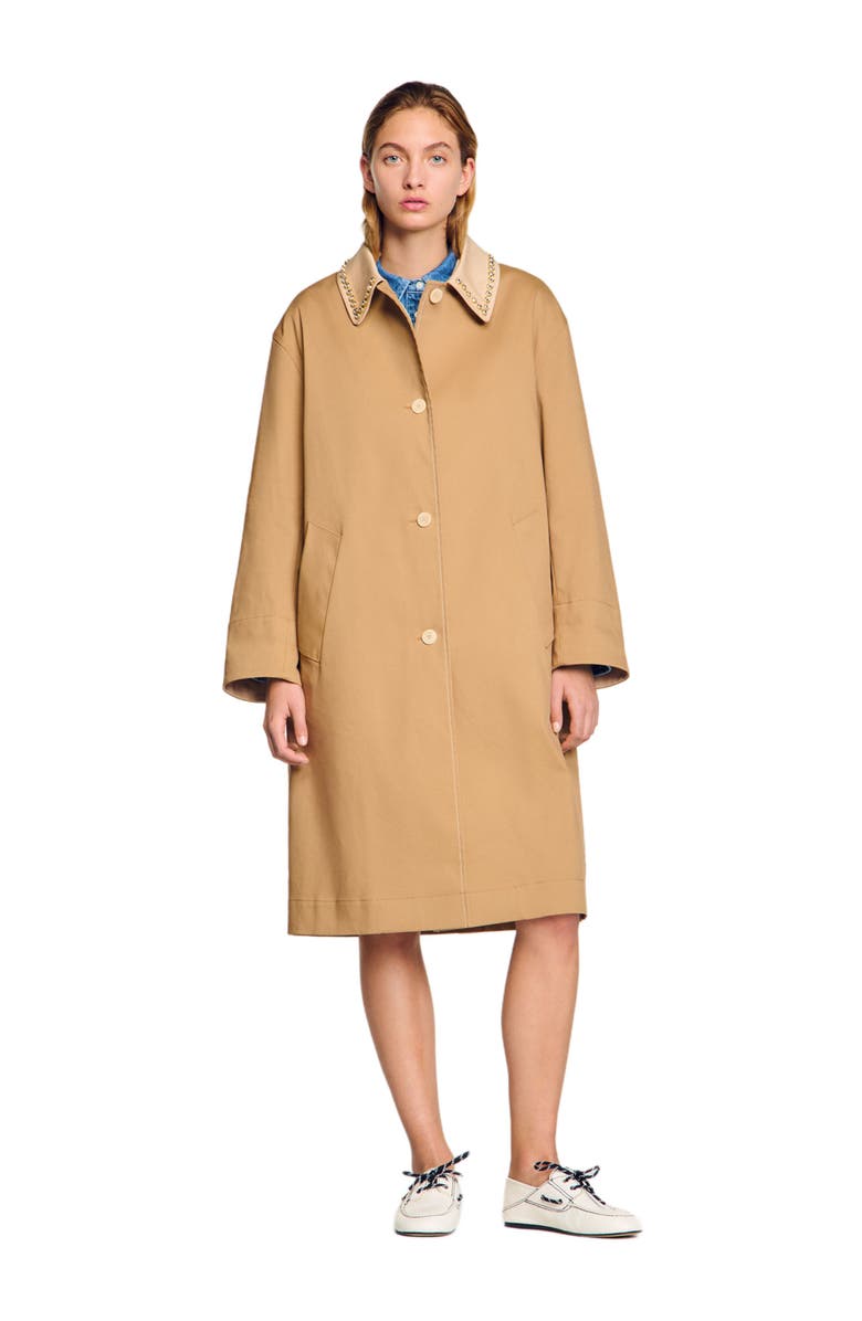 SANDRO Trench coat with rhinestone collar, Main, color, 