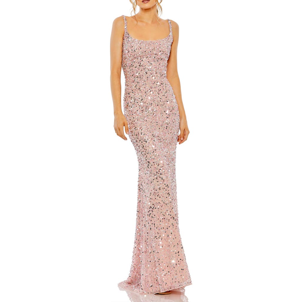 Mac Duggal Sequined Low Back Slip Gown In Pink
