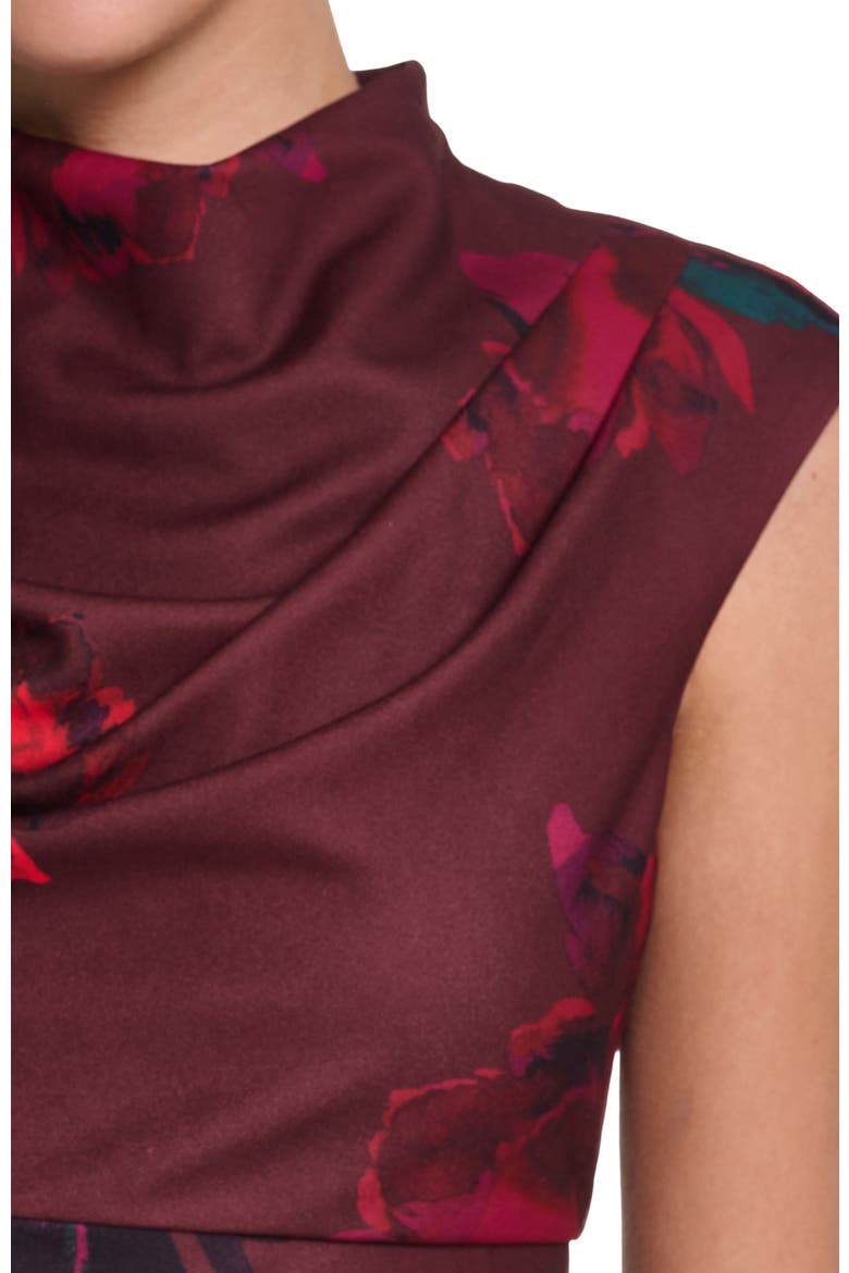 Sleeveless Floral Printed Midi Dress, Alternate, color, Brown Floral Multi