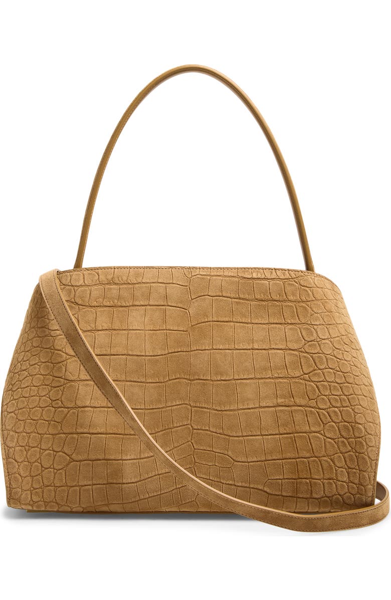FERRAGAMO Hug Croc Embossed Suede Handbag, Alternate, color, Naturale