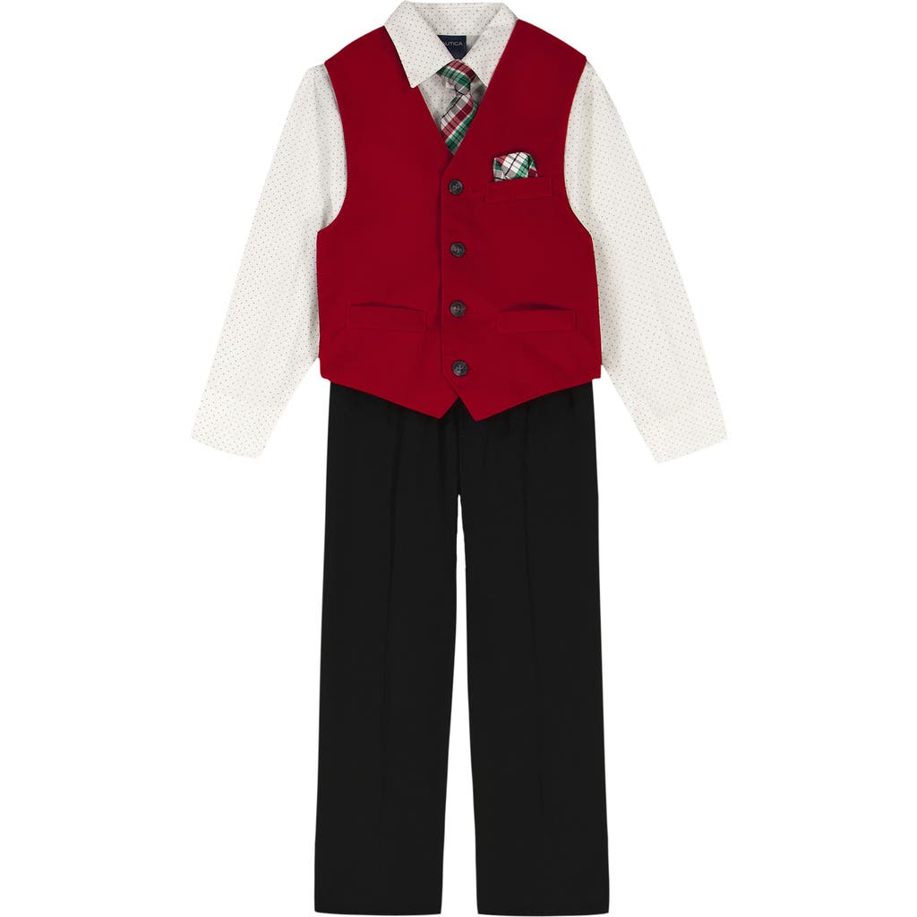 Nautica Kids' Holiday Velvet Vest, Pants, Shirt & Tie Set In Multi
