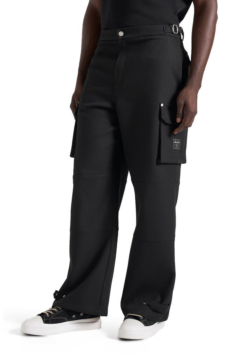 Mathis Twill Signature Wide Leg Cargo Trousers, Main, color, Black