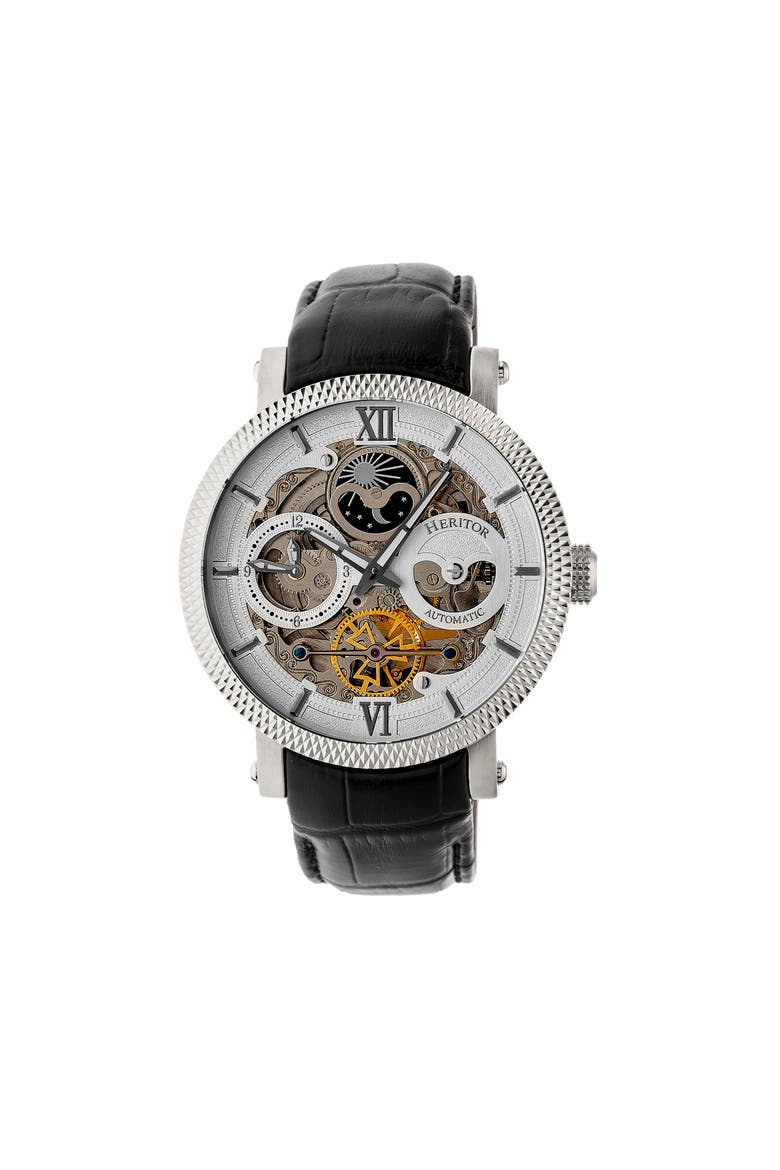 Aries Skeleton Dial Bracelet Watch, Main, color, Black/White