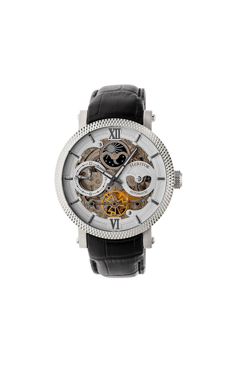 Heritor Automatic Aries Skeleton Dial Bracelet Watch, Main, color, Black/White