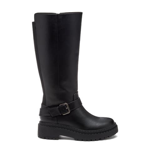 Parker Faux Leather Buckle Knee High Boots