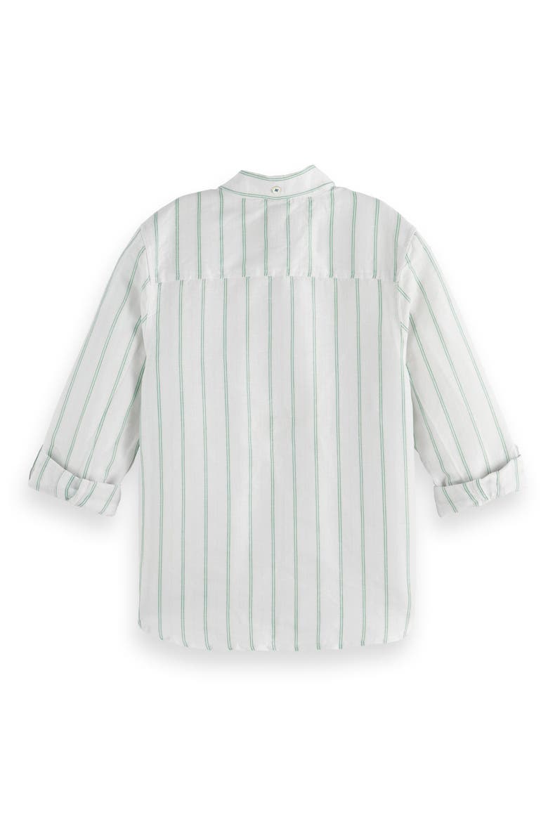 Kids' Stripe Linen & Cotton Button-Up Shirt, Alternate, color, WHITE/ BRIGHT GREEN/ STRIPE