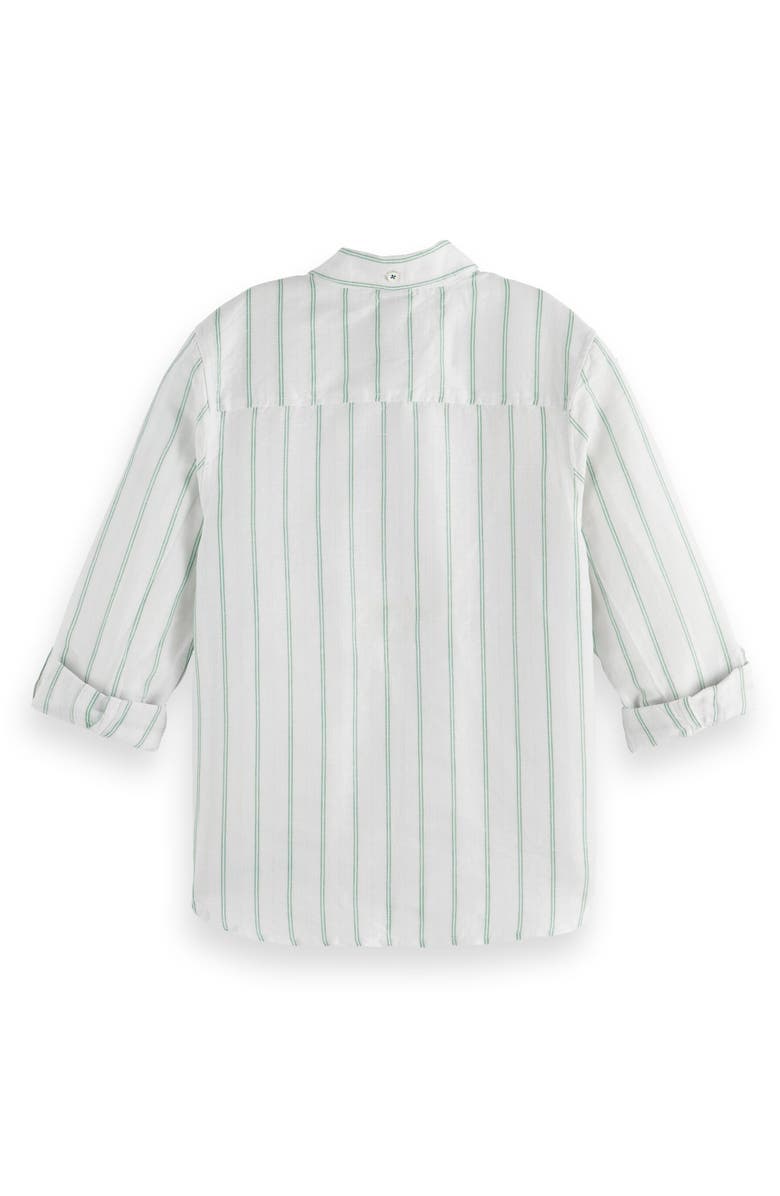 Scotch & Soda Kids' Stripe Linen & Cotton Button-Up Shirt, Alternate, color, White/ Bright Green/ Stripe
