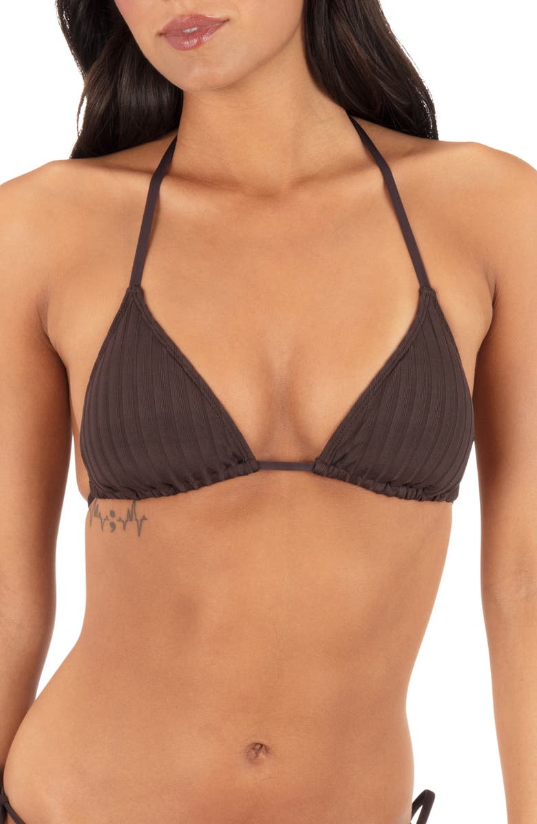 Hurley Wide Rib Triangle Bikini Top, Main, color, Mole