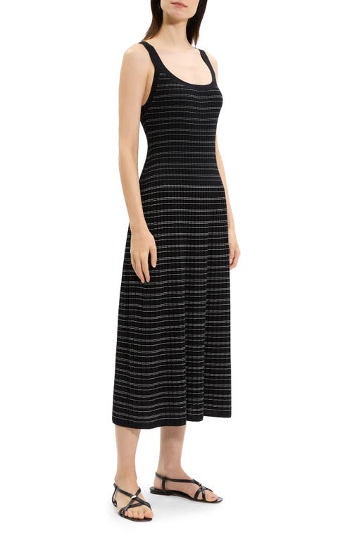 Theory Variegated Stripe Pima Cotton Blend Midi Dress In Black