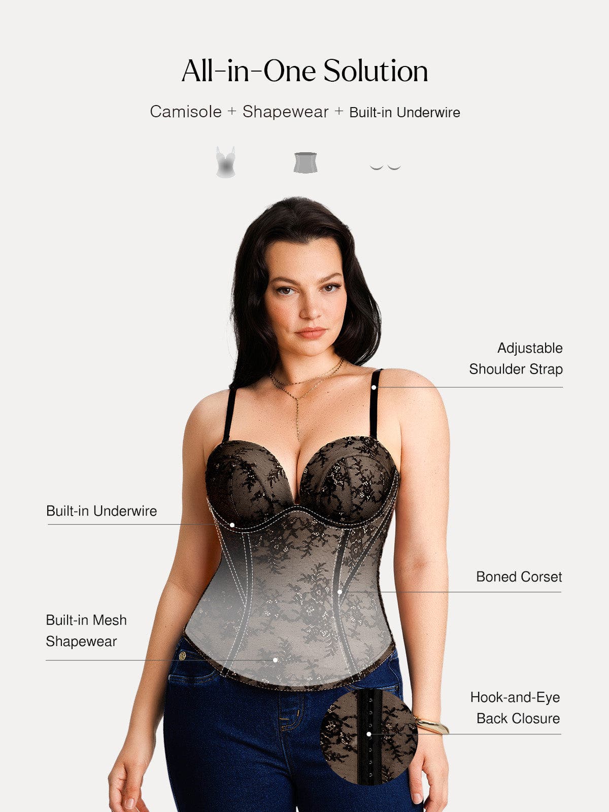 Popilush Underwire Snatched Push-Up Lace Flora Convertible Strap