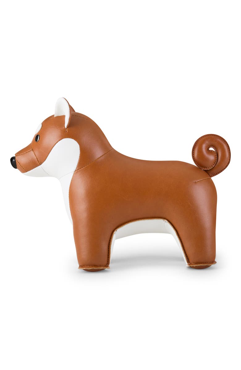Zuny Shiba Inu Faux Leather Bookend, Alternate, color, Tan White