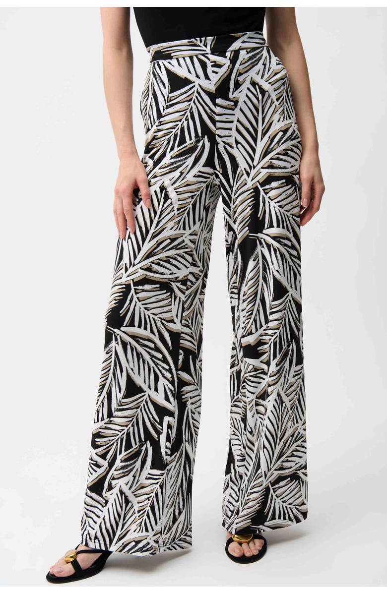 Joseph Ribkoff Silky Knit Tropical Print Wide Leg Pull-On Pants, Main, color, Black/Multi