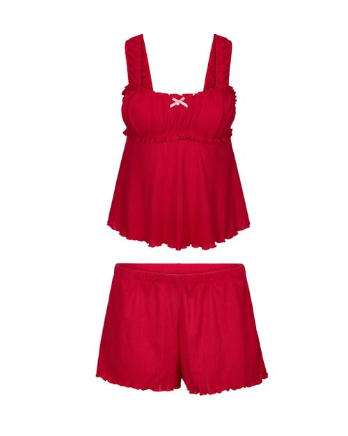 Adore Me Leanore Tank And Shorts Pajamas In Dark Red