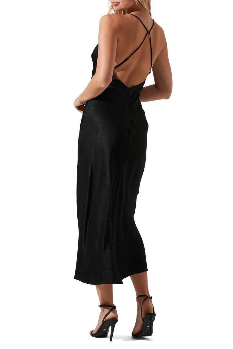 Cassandra Open Back Satin Dress, Alternate, color, BLACK