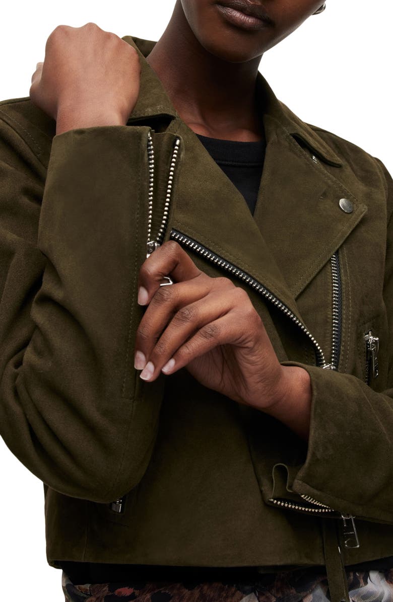 AllSaints Dalby Crop Suede Biker Jacket, Alternate, color,